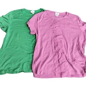 2 Jaclyn Smith Ribbed Short Sleeve Blouses Pink Green Sz  Large